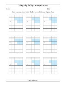 Multiplying 3Digit by 2Digit Numbers with Grid Support Blanks (A)