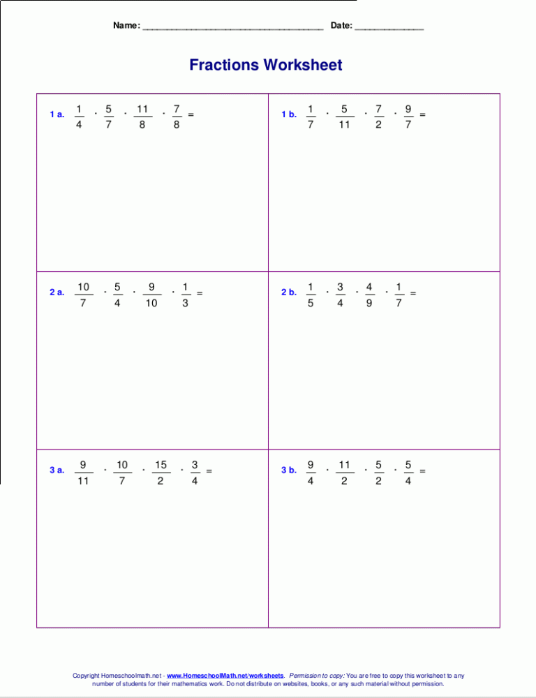 Multiplication Of Fractions Worksheets Grade 7