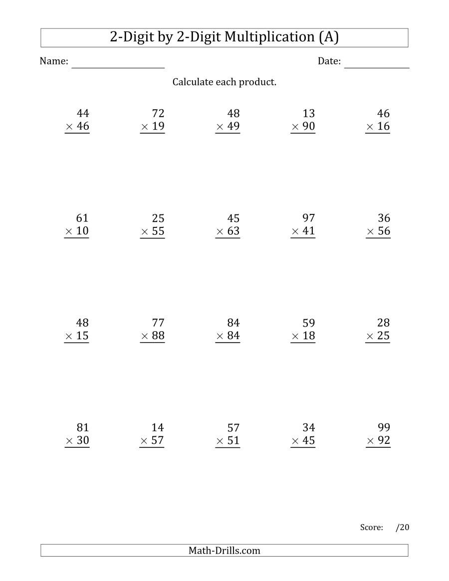 2-Digit By 2-Digit Multiplication No Regrouping Worksheets Pdf