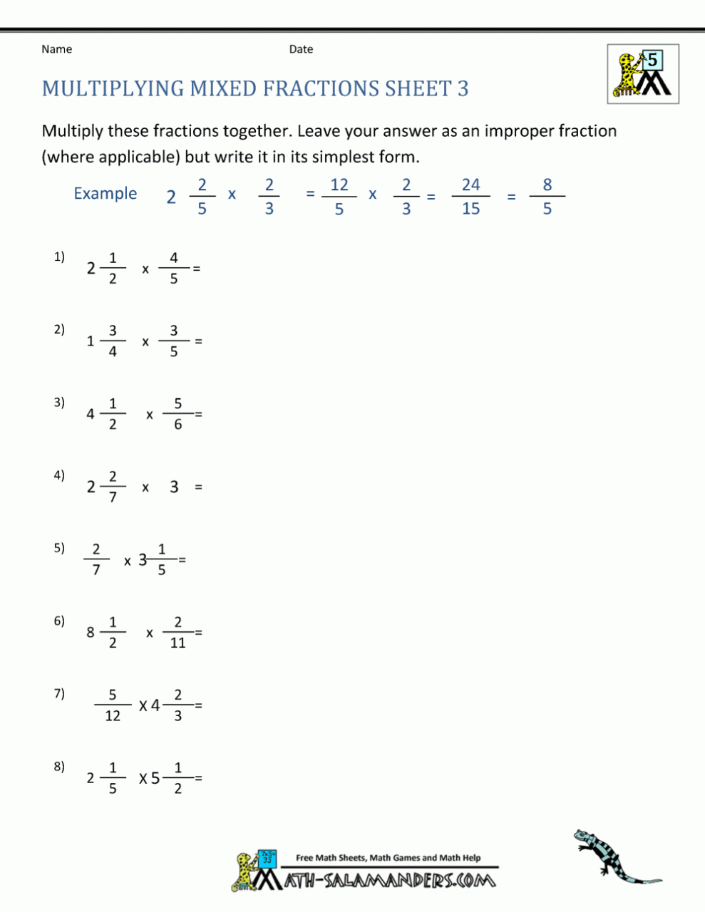 Multiplication Fractions Worksheets Grade 6