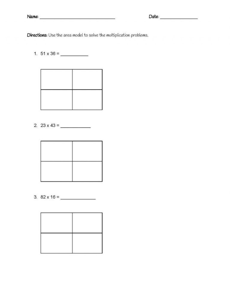 Area Model Multiplication Worksheet 3Rd Grade