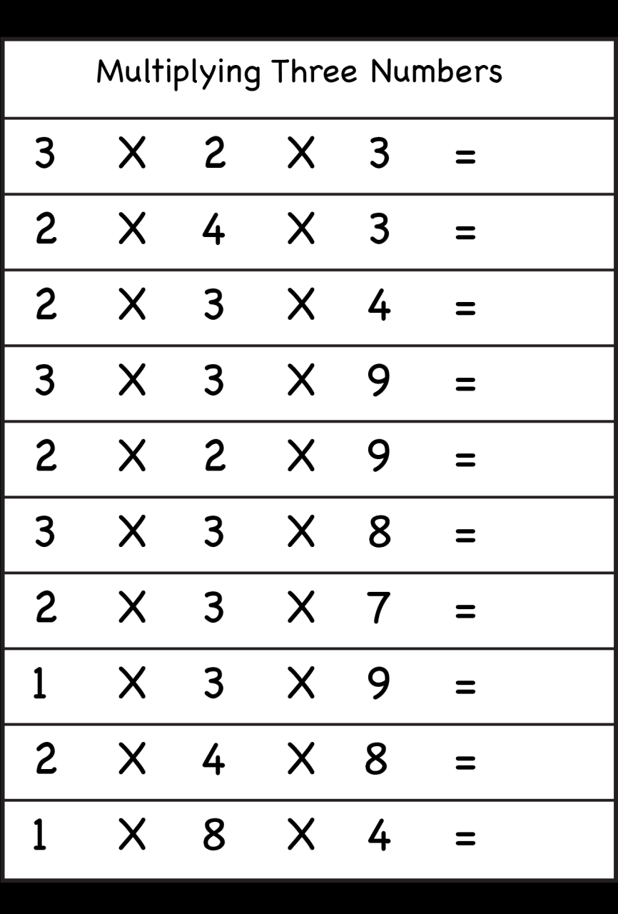Multiplying 3 Numbers Three Worksheets / FREE Printable Worksheets