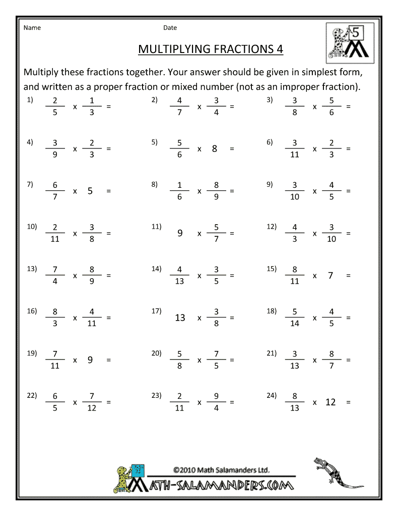 Multiplication Of Mixed Numbers Worksheet Pdf