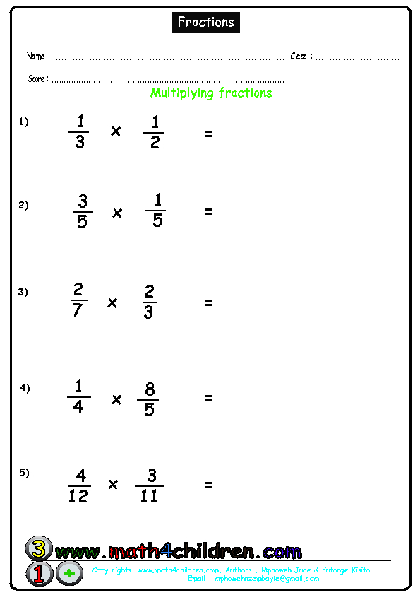 Fraction Multiplication Worksheet For Grade 5