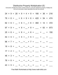 Distributive Property Multiplication Worksheet for 3rd 5th Grade
