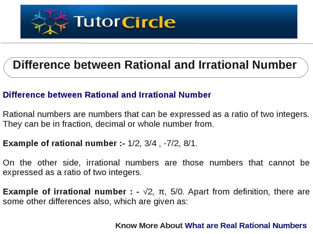 Difference Between Rational And Irrational Number by tutorcircle team