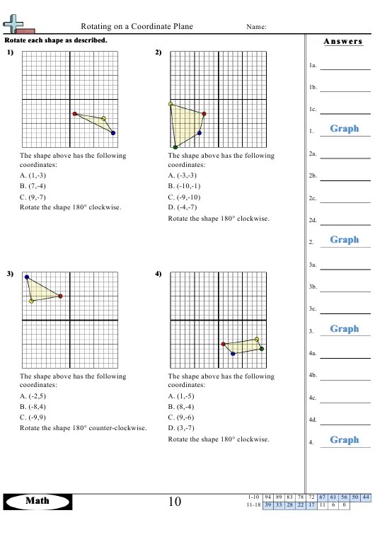 Rotating on a Coordinate Plane Worksheet With Answers Download