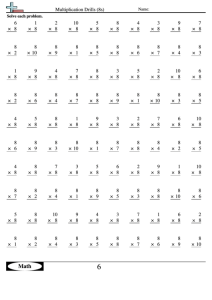 Multiplication Drills (8s) Multiplication Worksheet With Answers