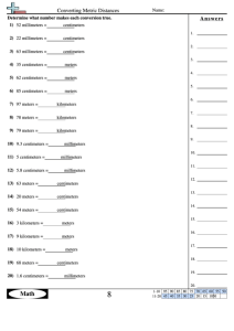 Converting Metric Distances Worksheet With Answer Key printable pdf