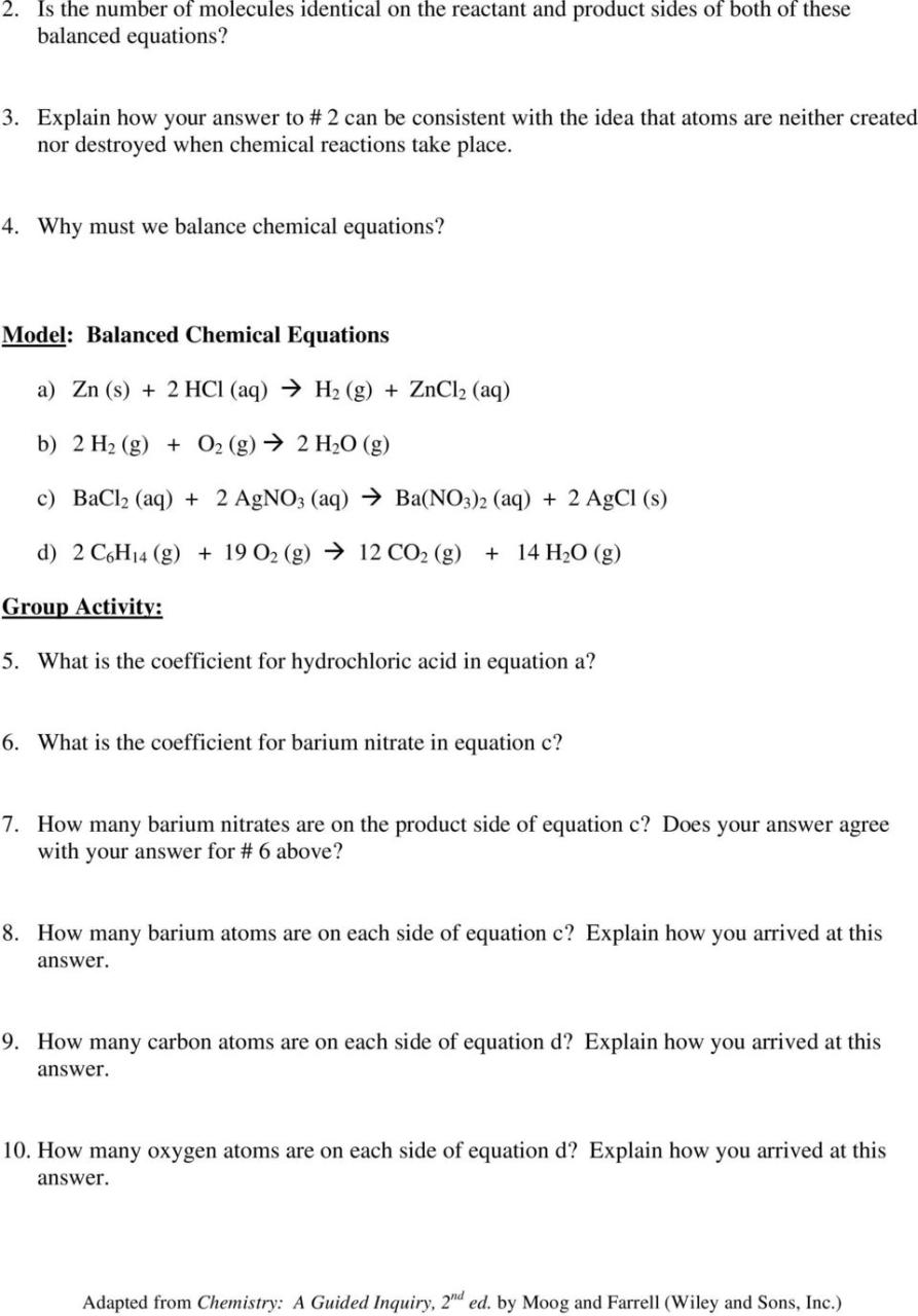 Balancing Chemical Equations Worksheet B