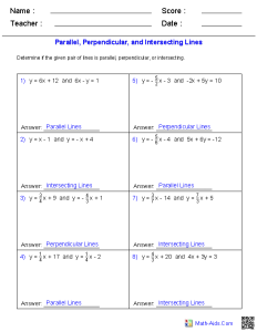 Solving Equations Involving Parallel And Perpendicular Lines Worksheet
