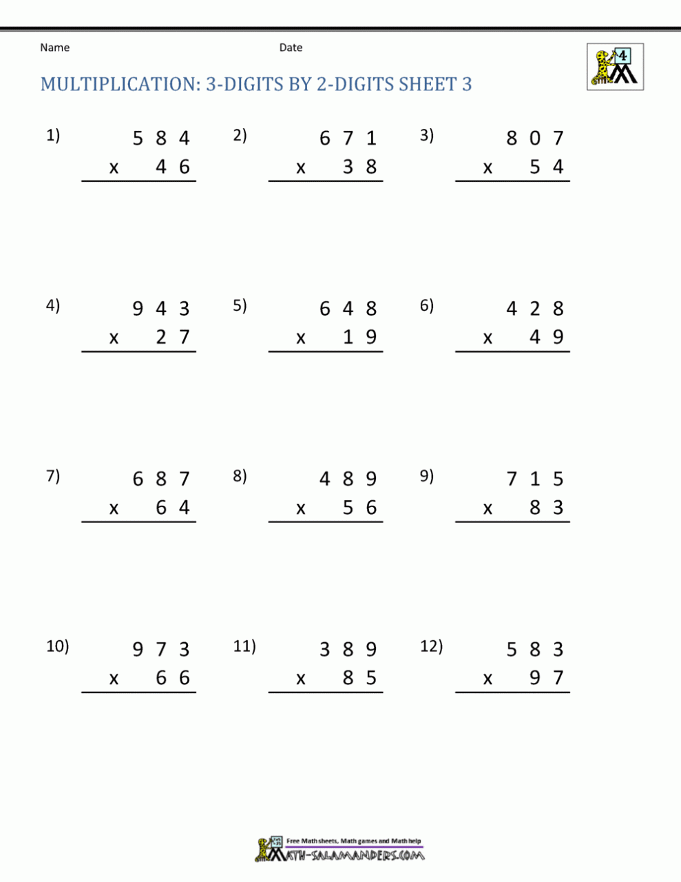 practice math worksheets multiplication 3 digits by 2 digits 3 Images