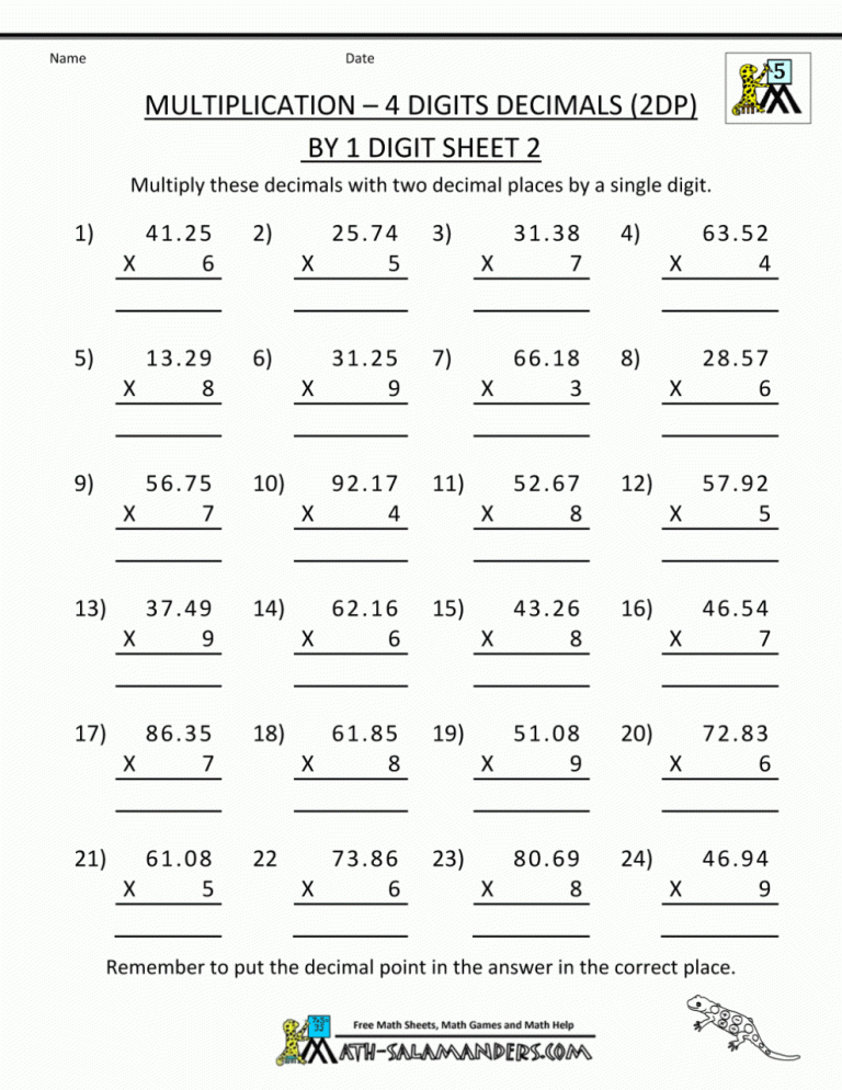 4'S Multiplication Worksheets 100 Problems