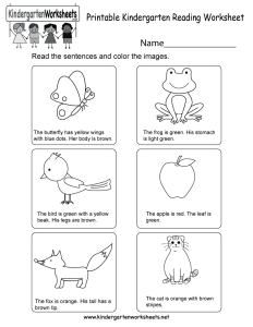 kindergarten reading comprehension pdf Worksheets Free Download