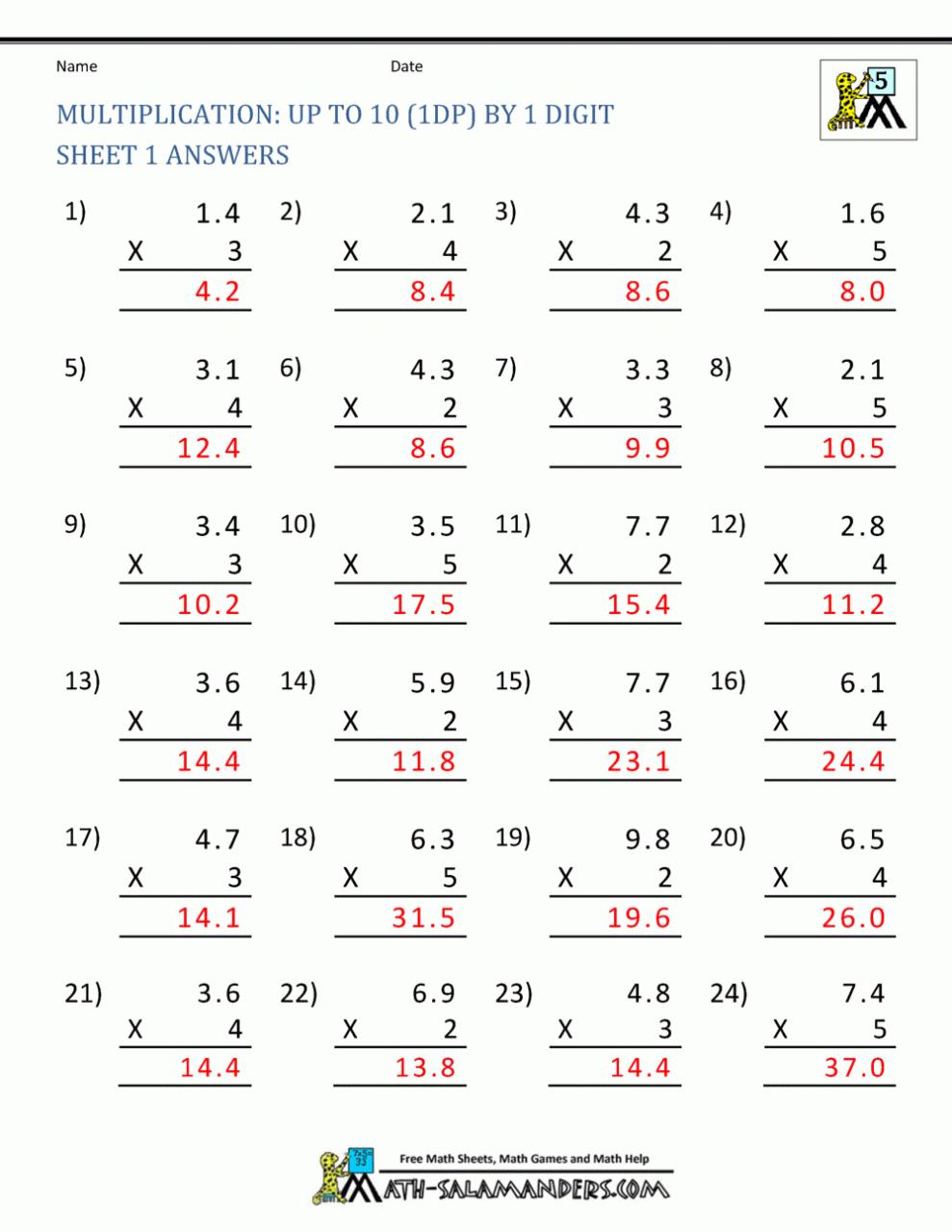 Printable Multiplication Worksheets Grade 5