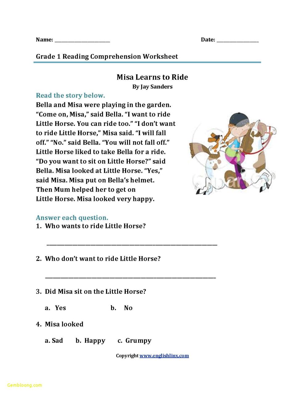 1St Grade Reading Worksheets With Answer Key