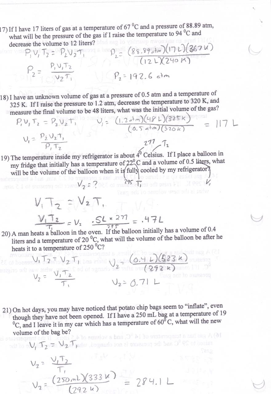 Boyle's Law And Charles Law Worksheet Answer Key With Work