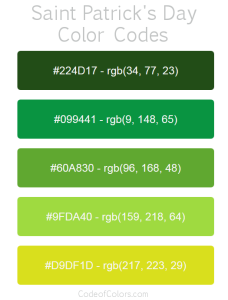 Saint Patrick's Day Color Palette Hex and RGB Color Codes