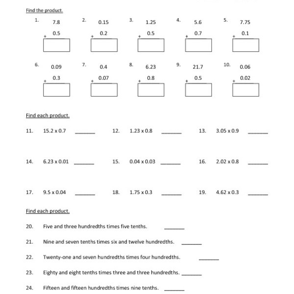 Multiplying Decimals Worksheet For 6Th Grade