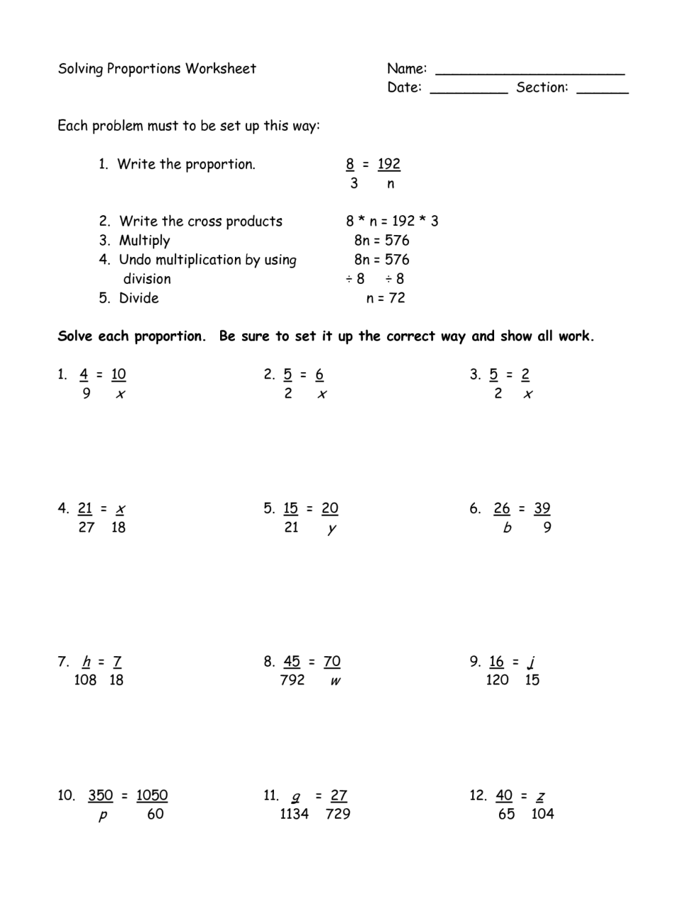 7th Grade Ratio And Proportion Word Problems Worksheets solving
