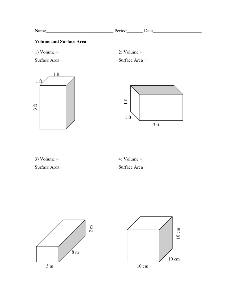 Surface Area Of Rectangular Prism Worksheet / Surface Area Lesson Plan