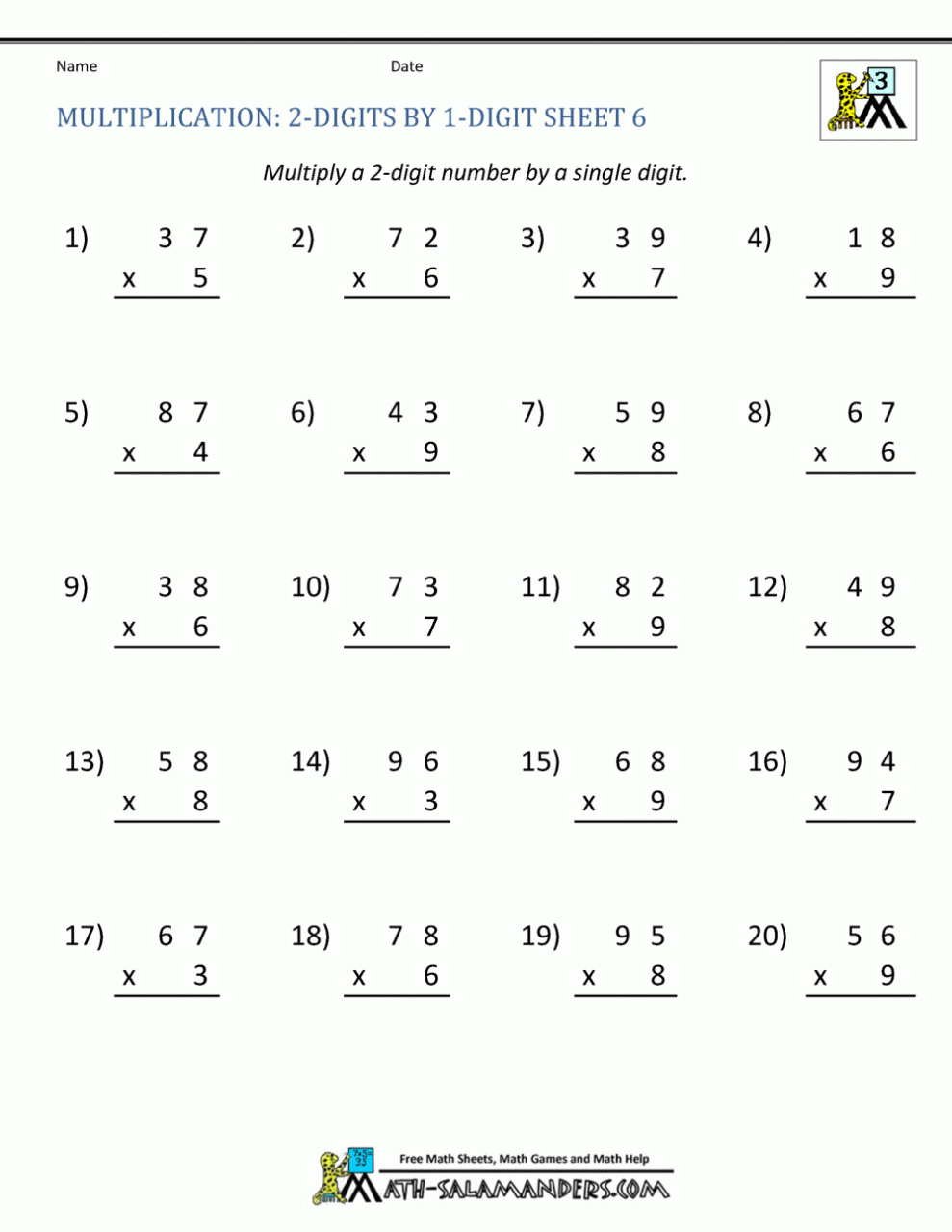 Math Worksheet For 3Rd Graders On Multiplication