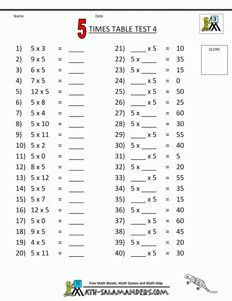 Multiplication Table Worksheets 1-10