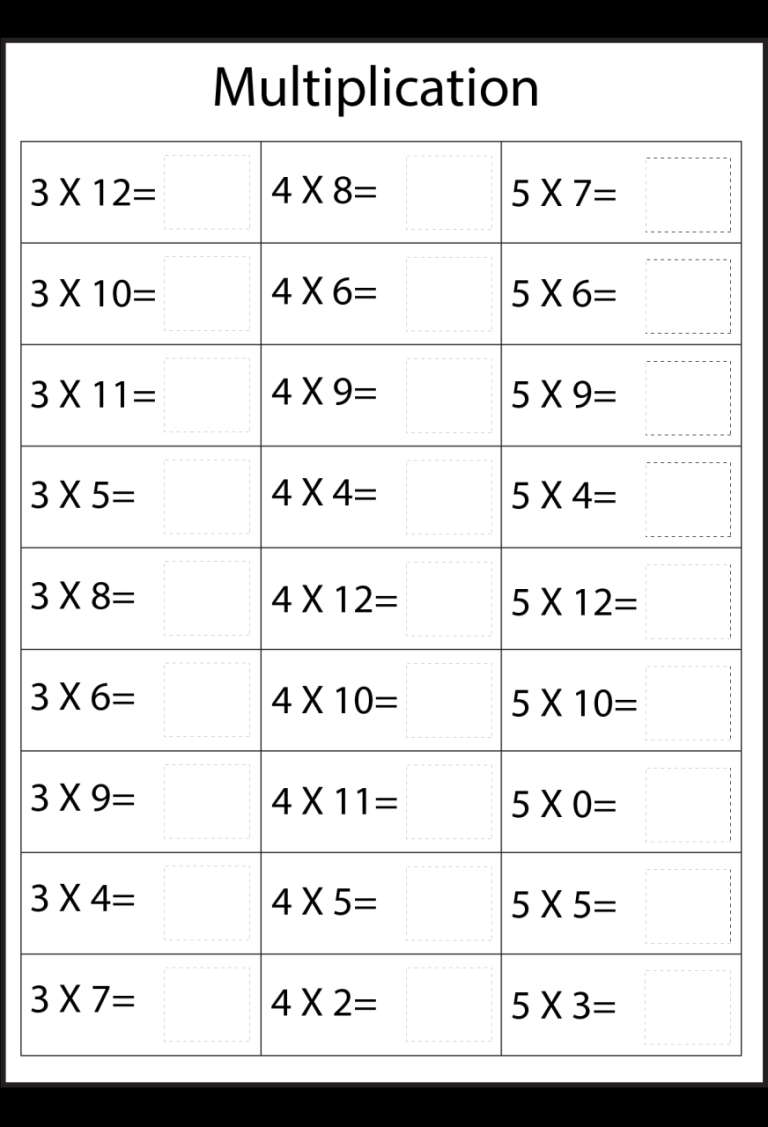 Multiplication Drill Worksheets 4'S