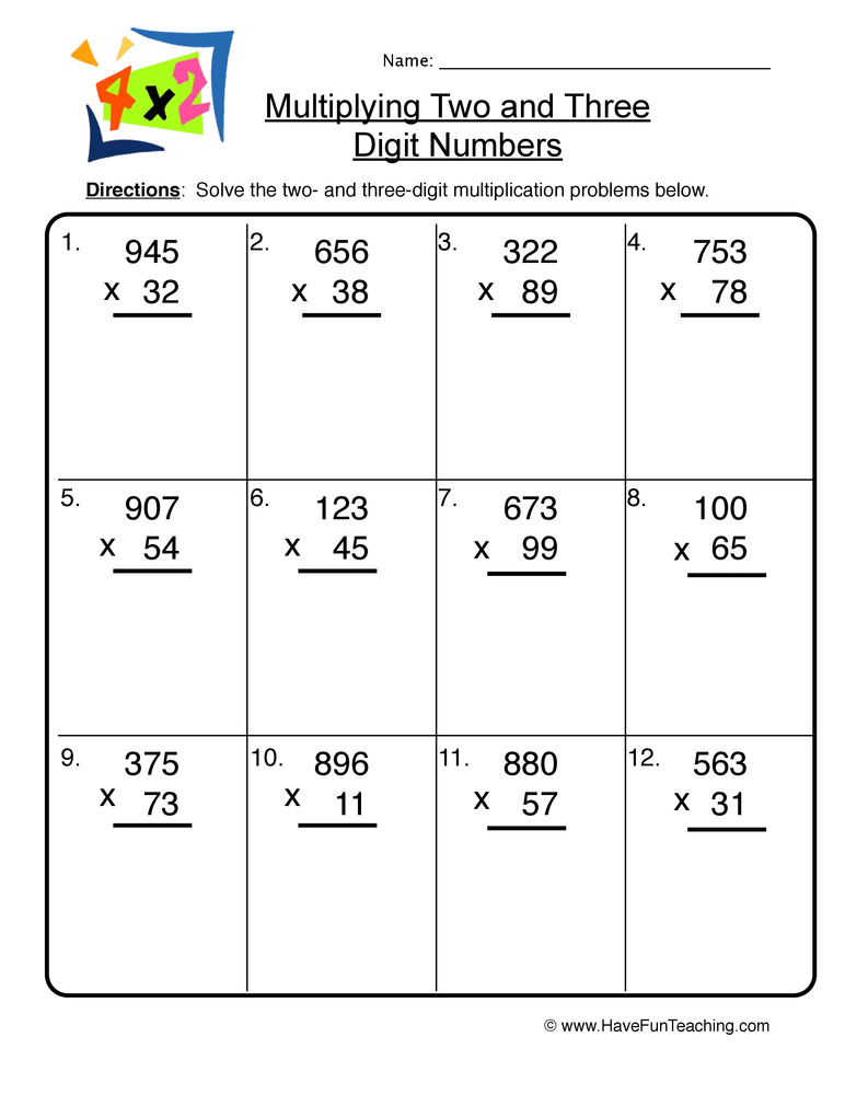 3 Digit By 2 Digit Multiplication Worksheets Math Drills
