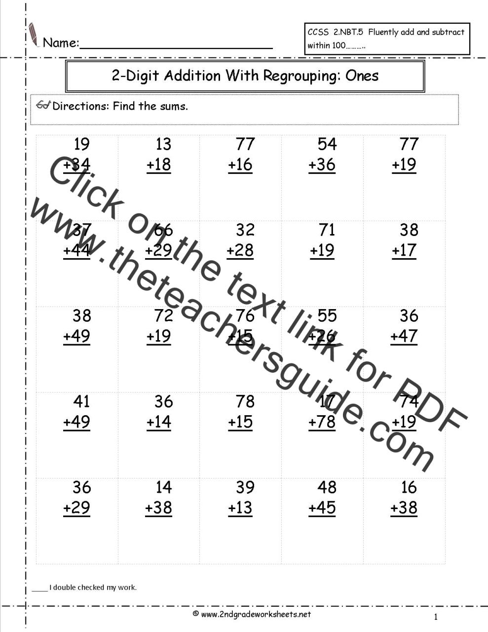 Two Digit Addition Worksheets