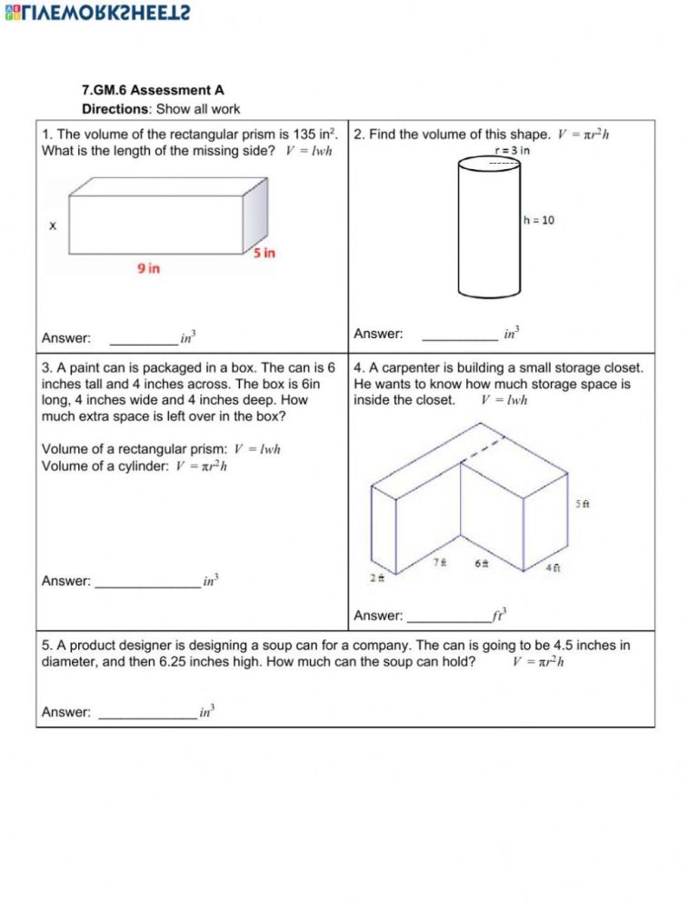 Volume Of Prisms And Cylinders Worksheet Pdf Answer Key