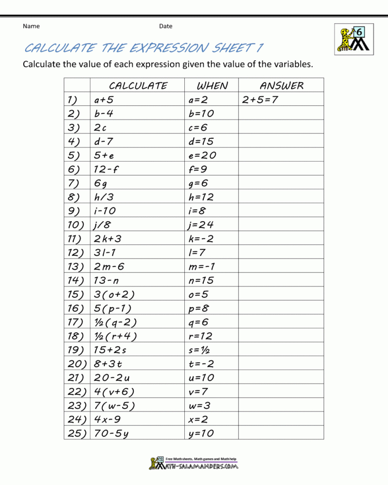 6th Grade Math Printable Worksheets And Answers Math Worksheets Printable