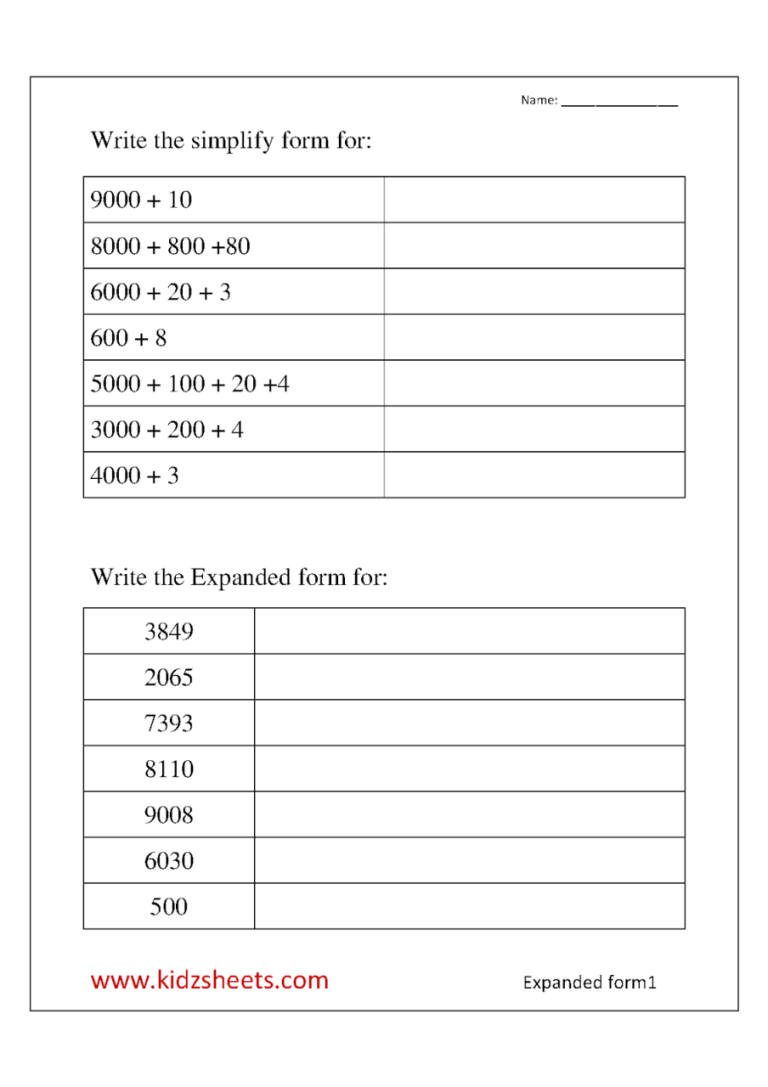 Math Worksheets For Grade 3 Expanded Form
