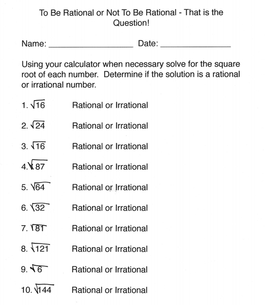 Rational And Irrational Worksheets