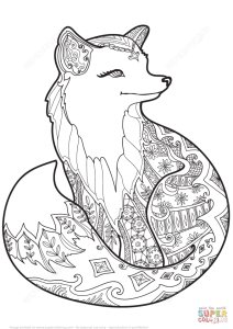Zentangle Fox coloring page Free Printable Coloring Pages