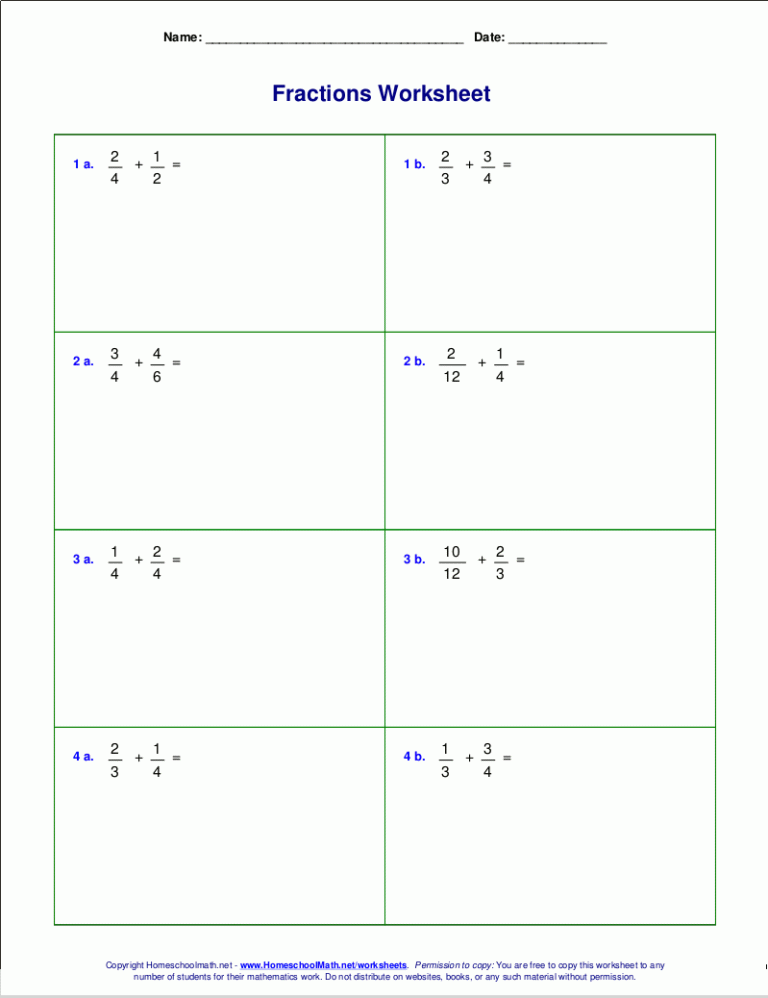 Add Subtract Fractions Unlike Denominators Worksheet