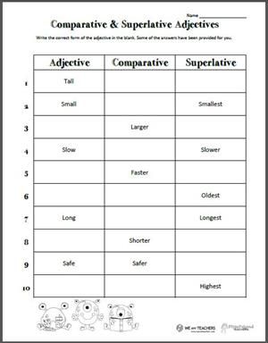 Comparative Adjective Worksheet For Kids