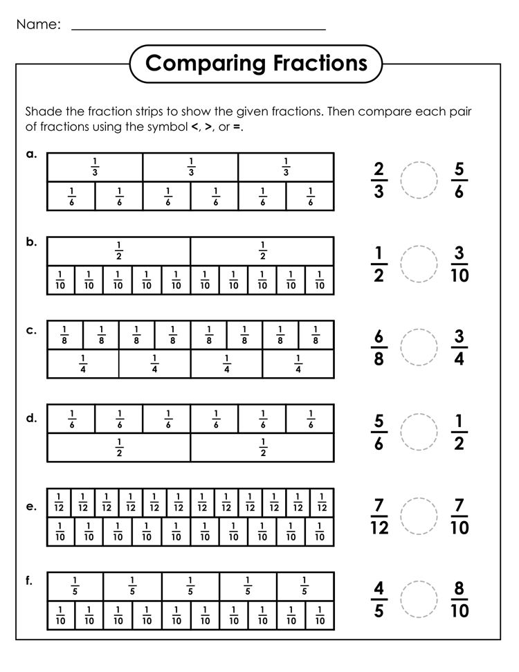 Comparing Fractions Worksheet 4Th Grade Pdf