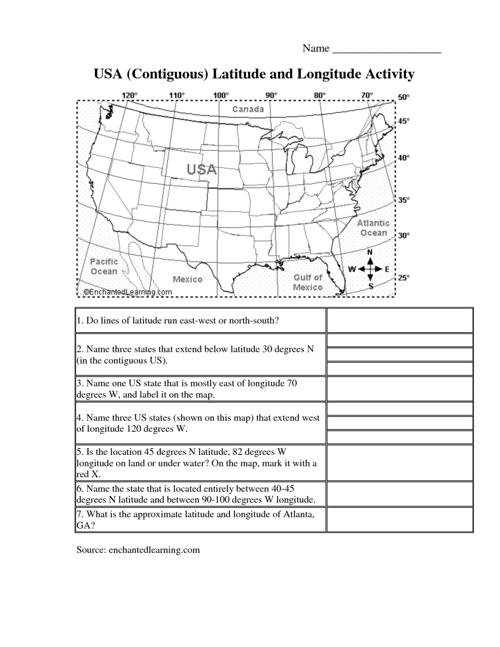 5th Grade Latitude And Longitude Worksheets Answers