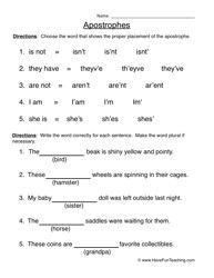 Apostrophe 4th Grade Worksheets