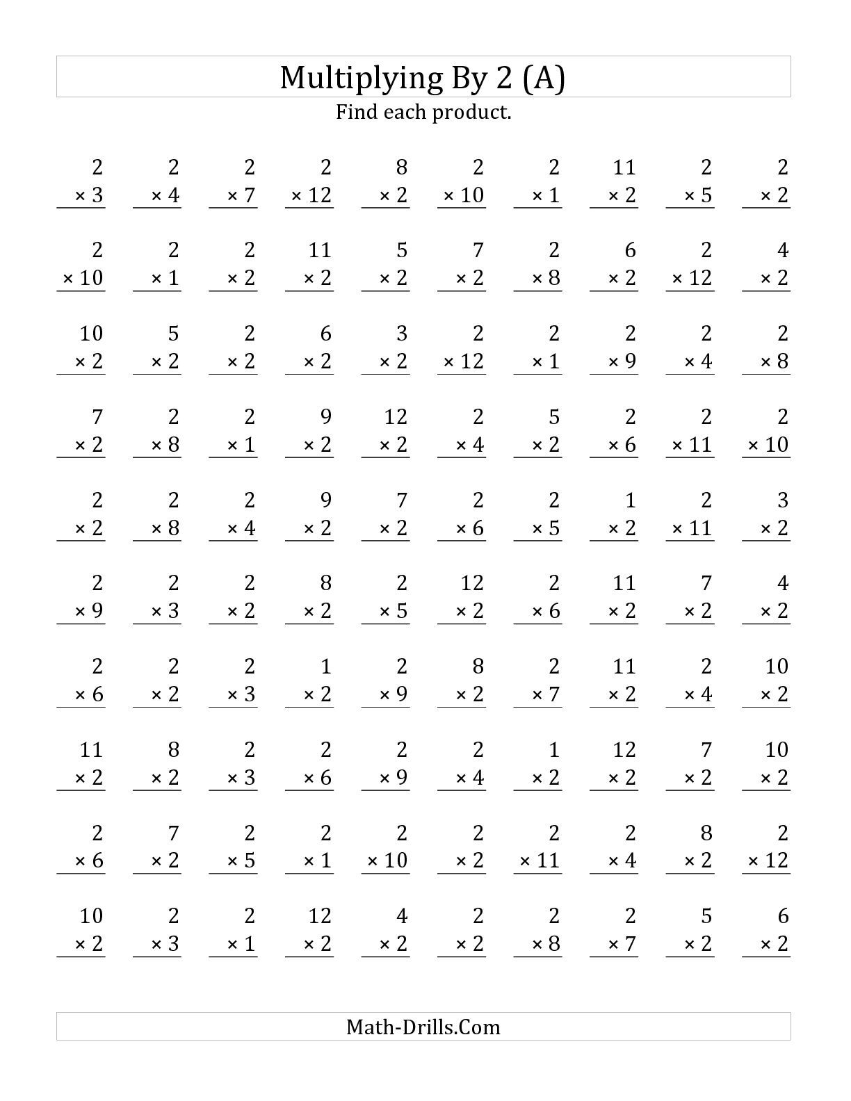 The Multiplying 1 to 12 by 2 (A) math worksheet from the Multiplicatio