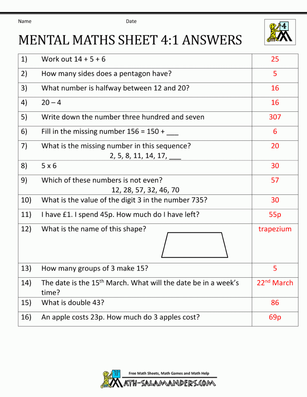 Mental Maths For Class 3 With Answers Pdf