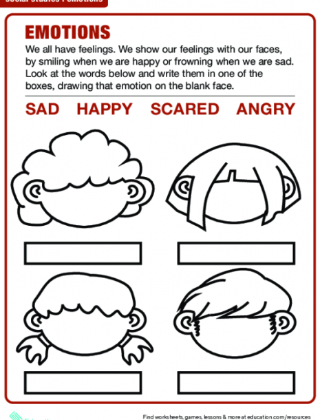 Feelings Worksheets Kindergarten