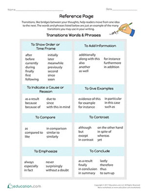 Fourth Grade 4th Grade Transition Words Worksheet
