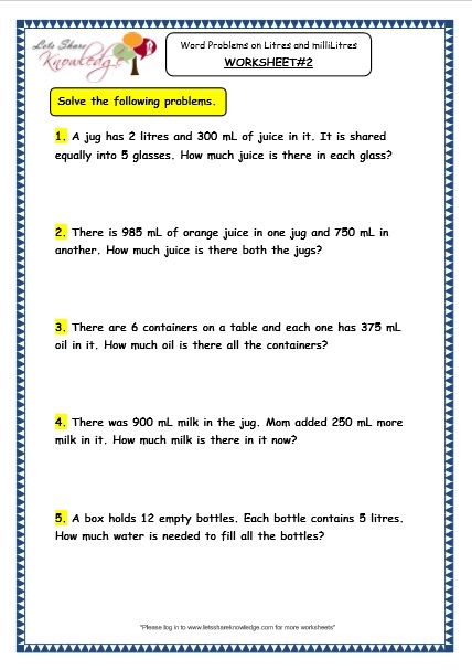 6th Grade Grade 6 Measurement Worksheets Word Problems