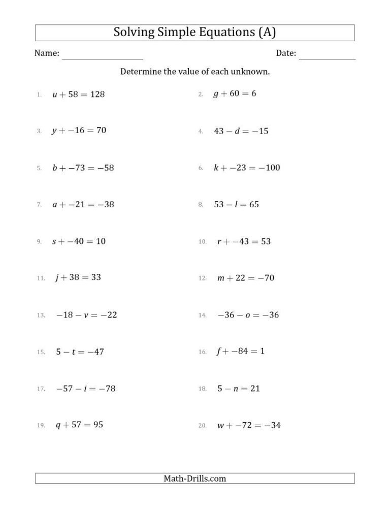 Solving Linear Equations Worksheet Pdf With Answers