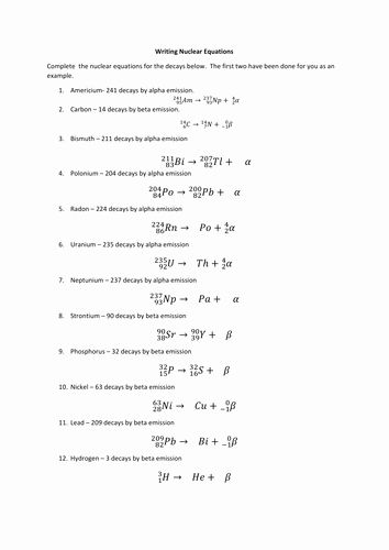 Nuclear Decay Practice Worksheet Answers