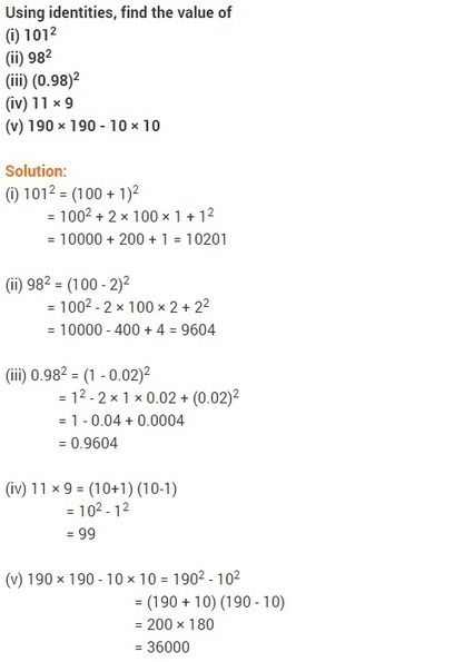 Polynomials Identities Class 9 Worksheet