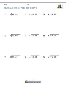Multiplication And Division Of Decimals Worksheets Grade 6