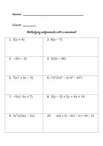 Multiplying polynomials with monomials worksheet